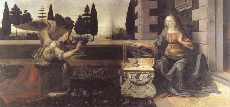Leonardo  Da Vinci The Annunciation oil painting image